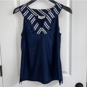 Vineyard Vines 100% Silk Stripe V Neck Tank in Navy Blue